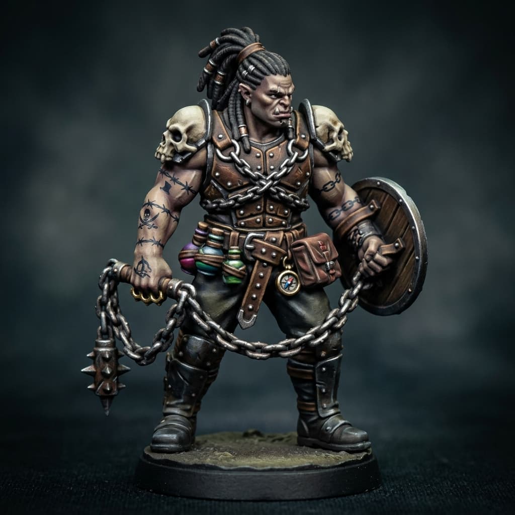 Thane Ironheart Half orc half human hybrid chain fighter / monk